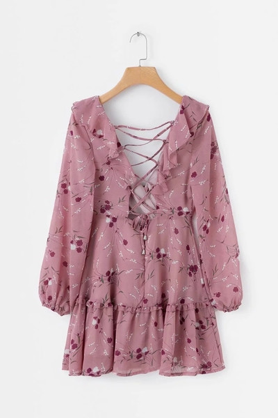 Rochie de dama cu maneci lungi si model floral