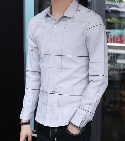 Stílusos férfi hosszú ujjú ing fehér és szürke színben