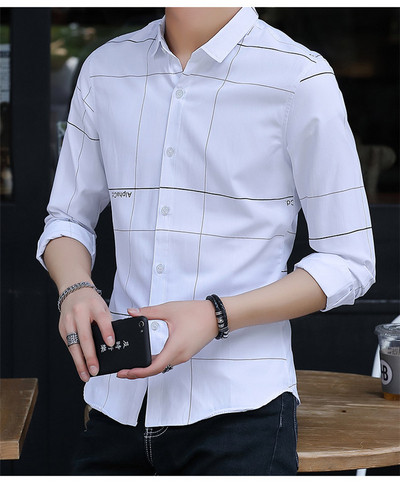 Stílusos férfi hosszú ujjú ing fehér és szürke színben