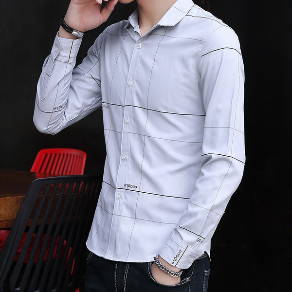 Stílusos férfi hosszú ujjú ing fehér és szürke színben