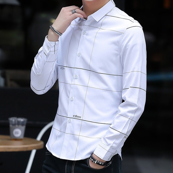 Stílusos férfi hosszú ujjú ing fehér és szürke színben