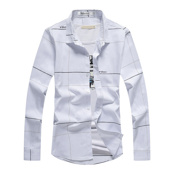 Stílusos férfi hosszú ujjú ing fehér és szürke színben