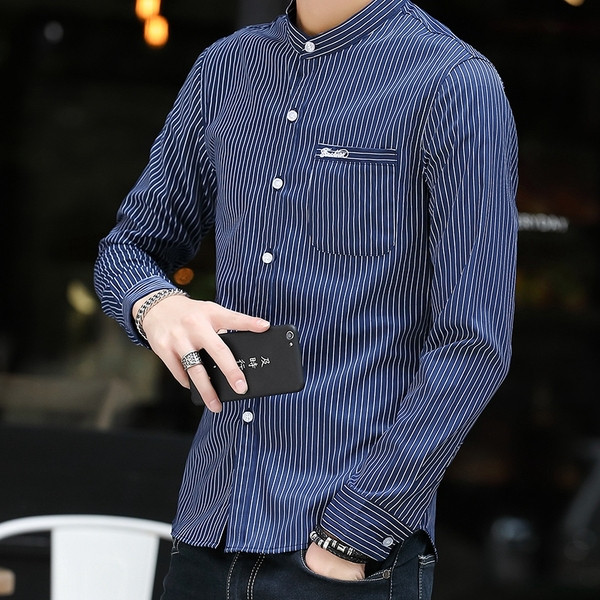 Modern férfi ing három színben, hosszú ujjal és zsebbel