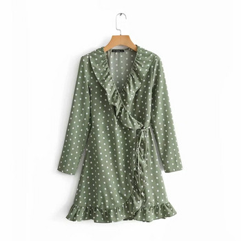Rochie de dama cu buline cu maneci lungi de culoare verde