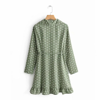 Rochie de dama cu buline cu maneci lungi de culoare verde