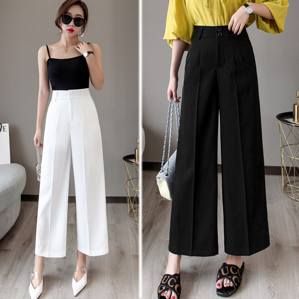 Елегантен дамски панталон с висока талия в три цвята - широк модел