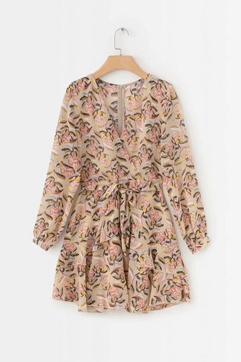 Rochie modernă de damă cu decolteu în V drept floral