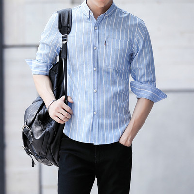 Cămașă bărbătească în dungi, stilată, în două culori, cu buzunar