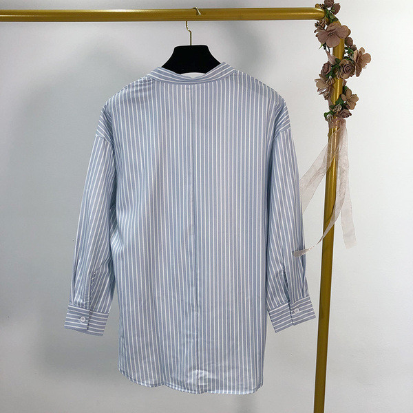 Női csíkos ing klasszikus gallérral és zsebekkel