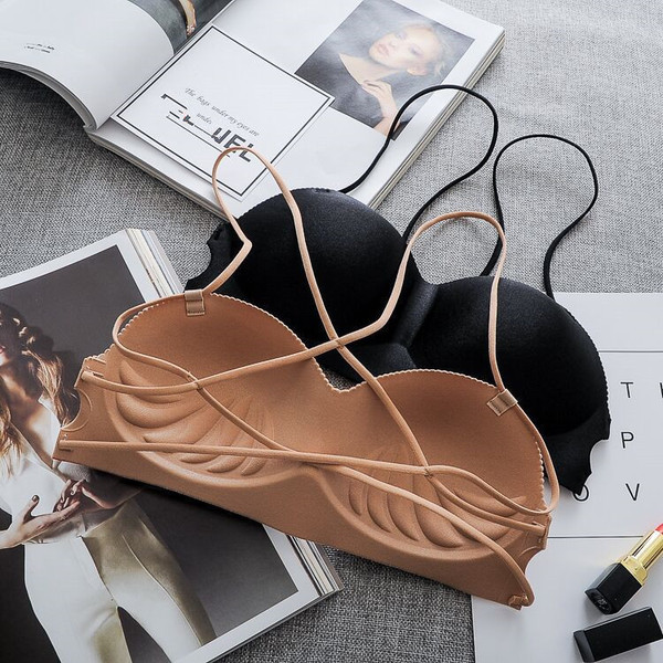 Sutien de dama cu bretele incrucisate in negru si bej