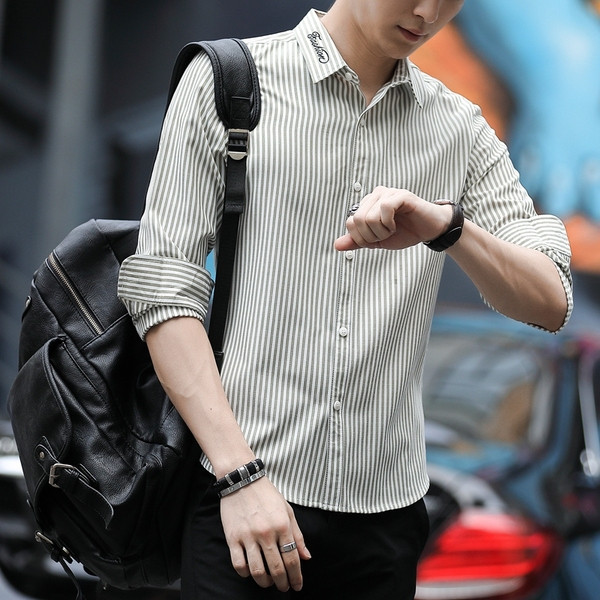 Férfi csíkos ing hímzéssel - négy színben