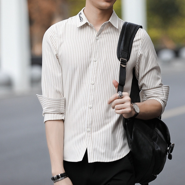 Férfi csíkos ing hímzéssel - négy színben