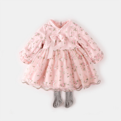 Стилна детска рокля с бродерия за момичета в розов цвят