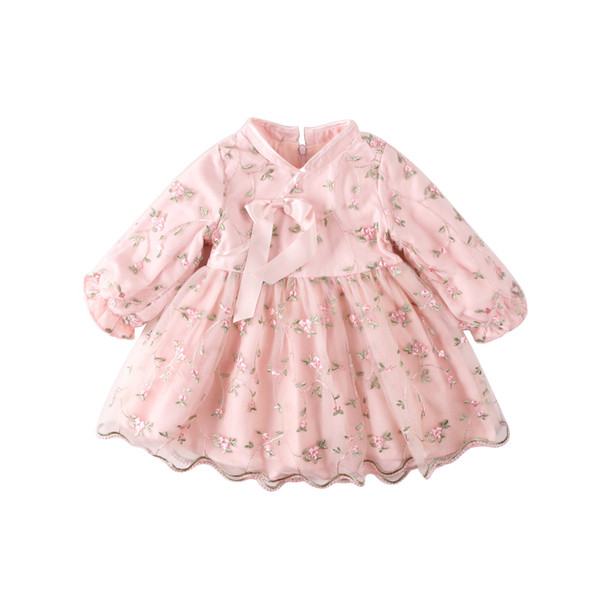 Rochie eleganta pentru copii cu broderie pentru fete in roz