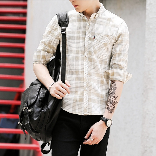 Cămașă bărbați în carouri cu buzunar în patru culori