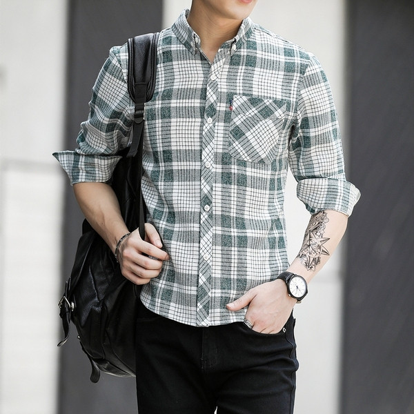 Cămașă bărbați în carouri cu buzunar în patru culori