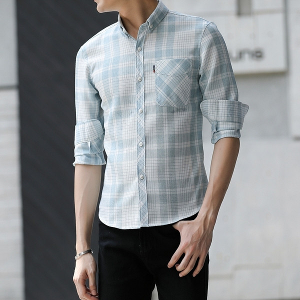 Cămașă bărbați în carouri cu buzunar în patru culori