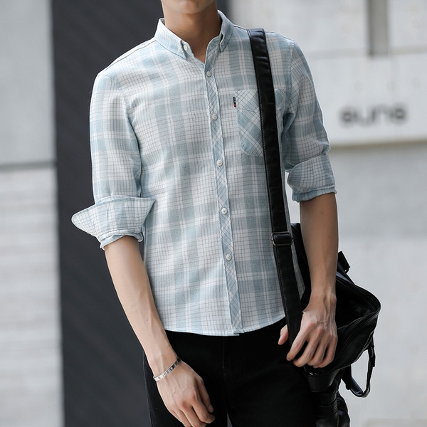 Cămașă bărbați în carouri cu buzunar în patru culori