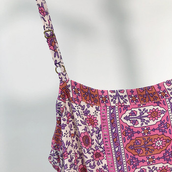 Rochie lunga de dama cu bretele subtiri si model colorat