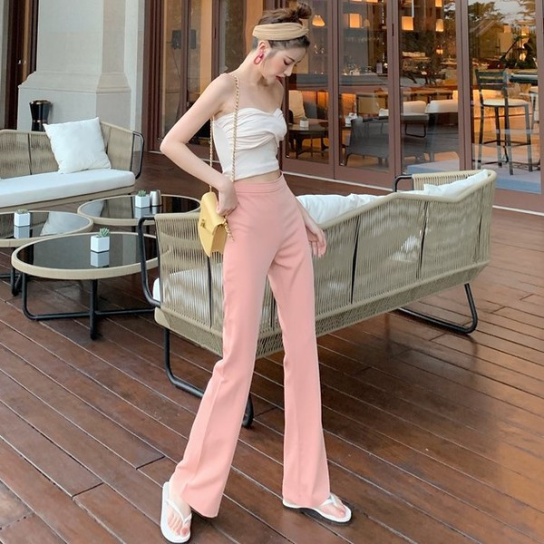 Pantaloni lungi casual dama in negru si roz