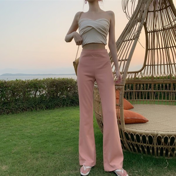 Pantaloni lungi casual dama in negru si roz