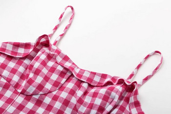 Rochie de damă în carouri stil nou model în roșu și negru