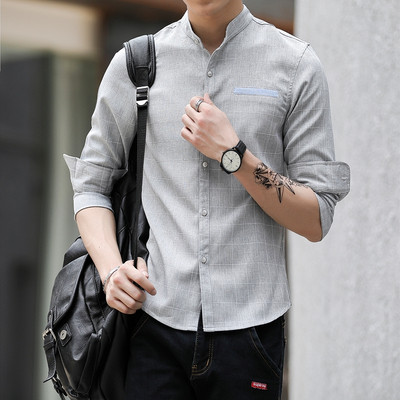 Cămașă actuală pentru bărbați cu mâneci lungi, gri și albastru