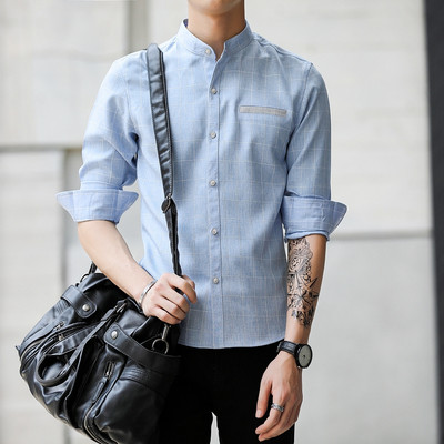 Cămașă actuală pentru bărbați cu mâneci lungi, gri și albastru
