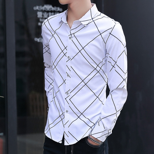 Cămașă elegantă pentru bărbați, cu mâneci lungi, în alb și albastru