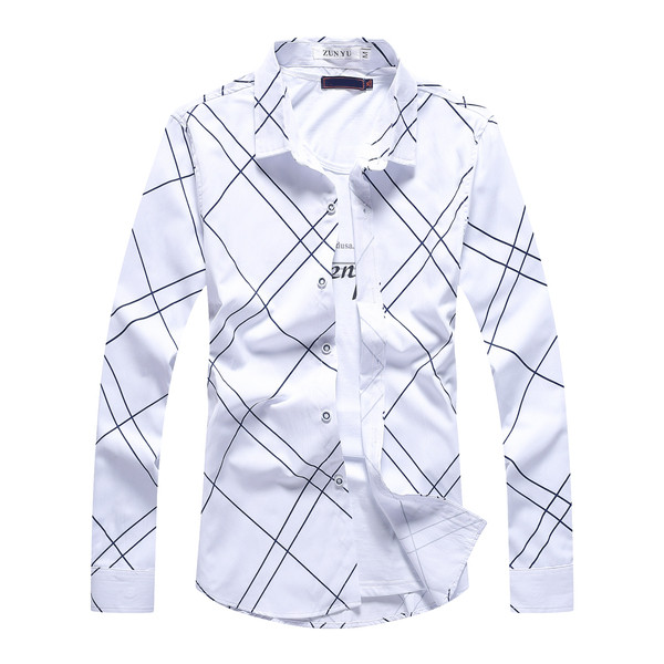 Cămașă elegantă pentru bărbați, cu mâneci lungi, în alb și albastru