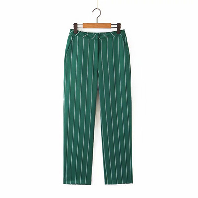 Pantaloni eleganti de dama in dungi de culoare verde