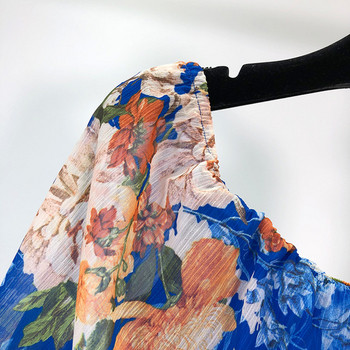 Rochie de dama lunga din sifon cu model albastru si floral