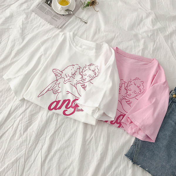 Tricou casual dama cu aplicatie in alb si roz