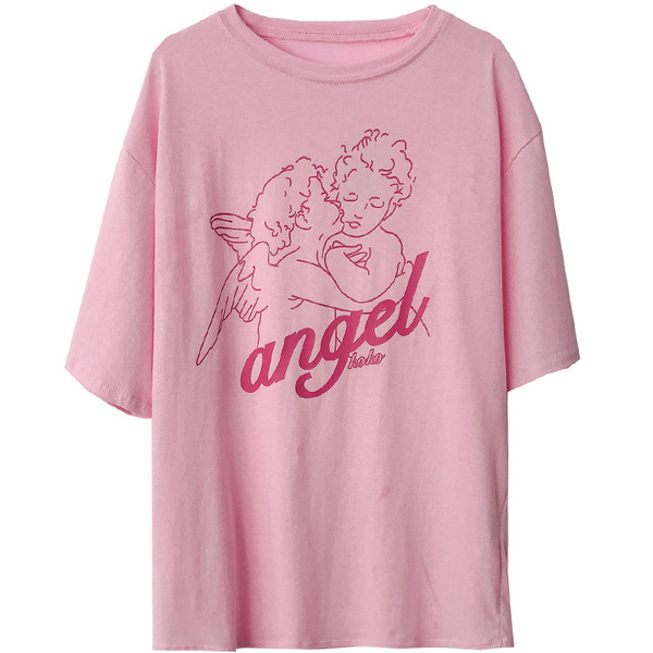 Tricou casual dama cu aplicatie in alb si roz