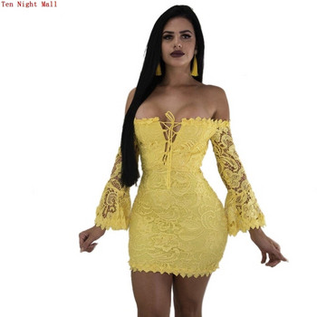 Rochie de dama eleganta din dantela cu decolteu adanc si maneci lungi in trei culori