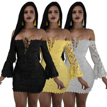 Rochie de dama eleganta din dantela cu decolteu adanc si maneci lungi in trei culori