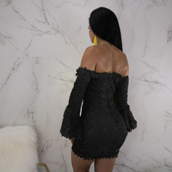 Rochie de dama eleganta din dantela cu decolteu adanc si maneci lungi in trei culori