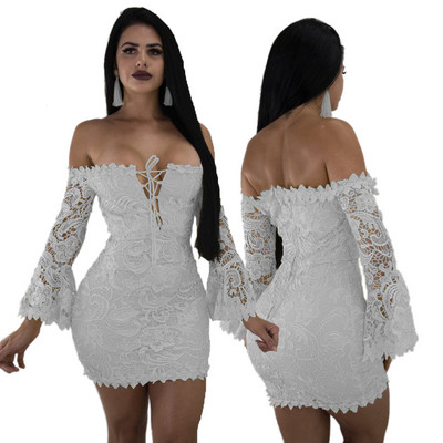 Rochie de dama eleganta din dantela cu decolteu adanc si maneci lungi in trei culori