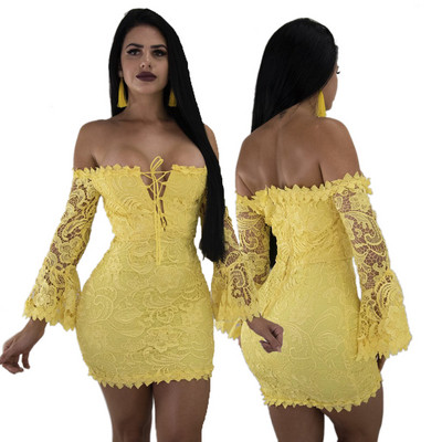 Rochie de dama eleganta din dantela cu decolteu adanc si maneci lungi in trei culori