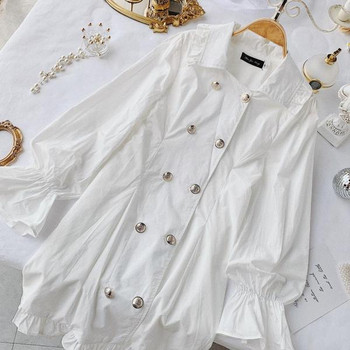 Rochie elegantă de damă cu guler și nasturi în alb-negru