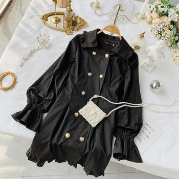 Rochie elegantă de damă cu guler și nasturi în alb-negru