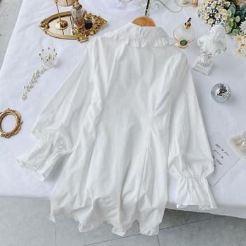 Rochie elegantă de damă cu guler și nasturi în alb-negru