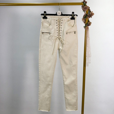 Pantaloni de dama cu cravate - alb si negru