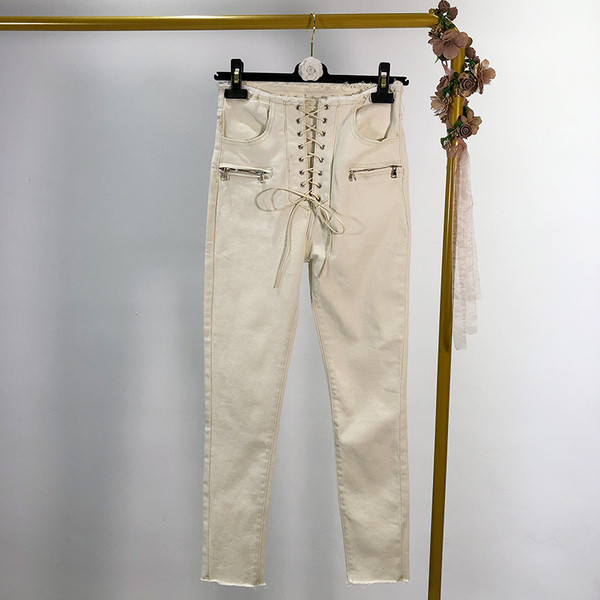 Pantaloni de dama cu cravate - alb si negru