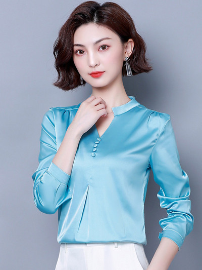 Cămașă de damă cu nasturi și decolteu în V în mai multe culori