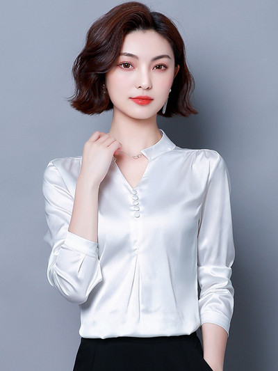 Cămașă de damă cu nasturi și decolteu în V în mai multe culori