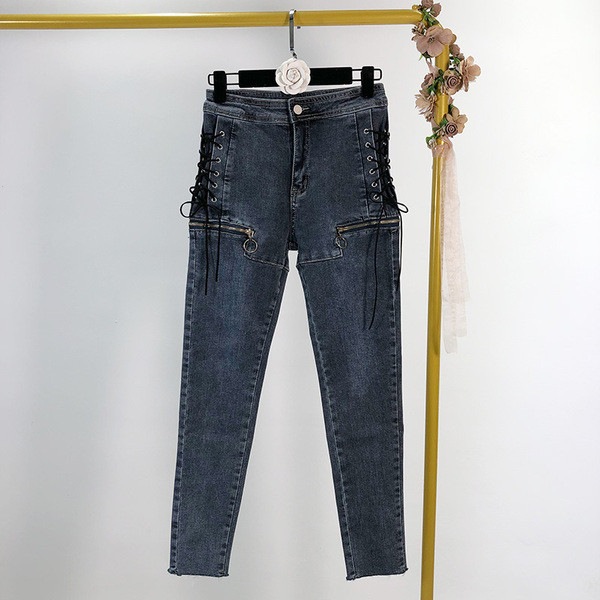 Blugi lungi de dama cu sireturi si fermoare - doua culori