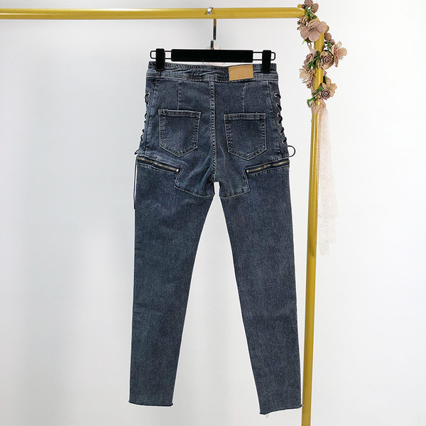 Blugi lungi de dama cu sireturi si fermoare - doua culori