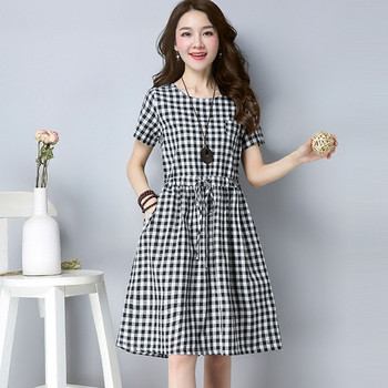 Rochie casual de dama in carouri cu maneci scurte