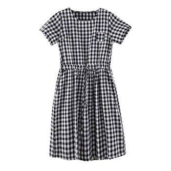 Rochie casual de dama in carouri cu maneci scurte